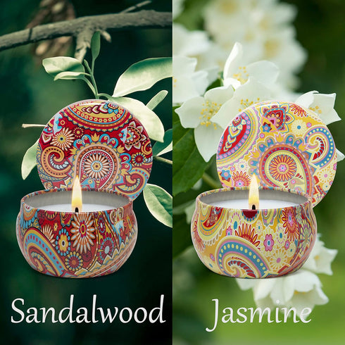 2 Pack Scented Candles Set, Classic 2.5 oz Fresh Sandalwood and Jasmine Aromatherapy Candles for Home Gifts