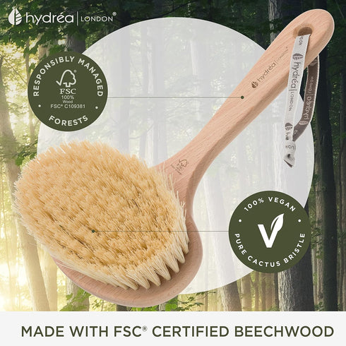 Hydréa London Professional Body Brush - Dry Skin Detox with Extra Long Cactus Bristles