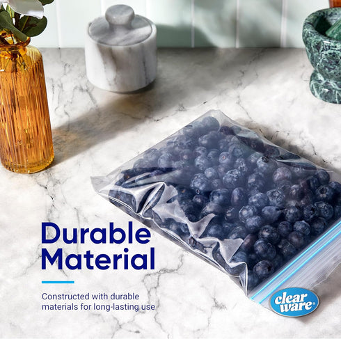 Quart Freezer Bags, Double Zipper Seal, 150 Count (2 Packs of 75), Resealable Plastic Containers for Food Storage