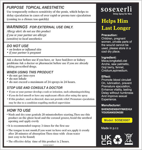 sosexerli Men's Long Lasting Delay Spray, Gentle Plant-Based Formula with Natural Extracts Unscented, Fast-Absorbing