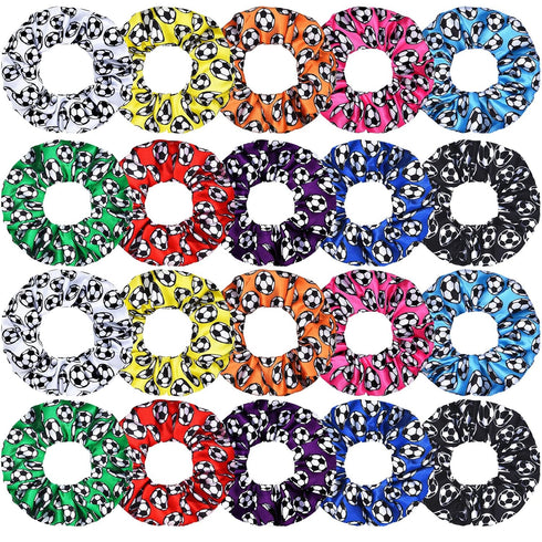 WILLBOND 20 Pieces Soccer Hair Scrunchies, Soft Silk Satin Sport Hair Ties for Girls, Women, Player Team (Mixed Colors)