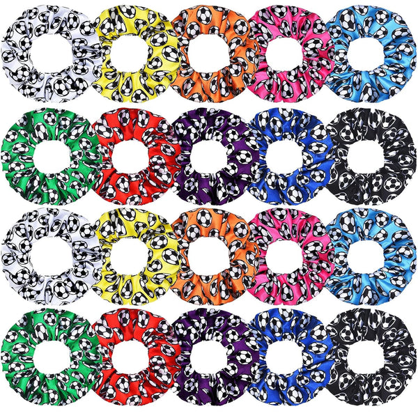 WILLBOND 20 Pieces Soccer Hair Scrunchies, Soft Silk Satin Sport Hair Ties for Girls, Women, Player Team (Mixed Colors)