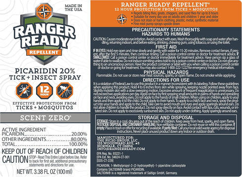 Ranger Ready Picaridin Insect Repellent Spray - Travel Size Mosquito and Tick Spray (3.4 oz)