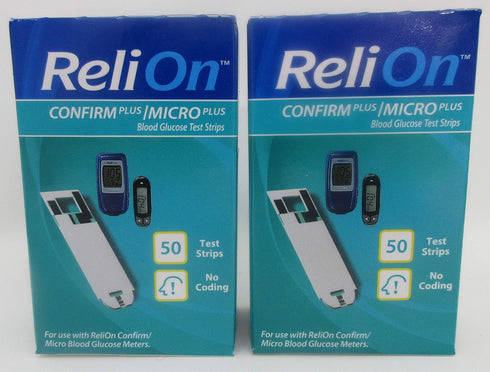ReliOn Confirm Plus/Micro Plus Blood Glucose Test Strips, 100 ct (Two 50 ct Boxes)
