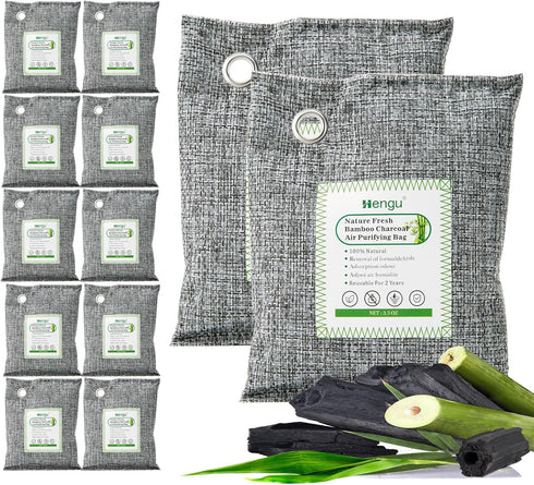 12 x 100g Activated Charcoal Odor Absorber | Nature Fresh Bamboo Charcoal Air Purifying Bag for Home, Closet, Car