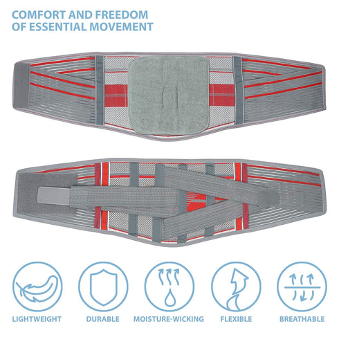 ORTONYX Lumbar Support Belt, Ergonomic Design, Breathable Material, M/L, Gray/Red