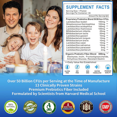 ZEBORA Probiotics Powder for Women, Men, and Kids - 30 Packets for Digestive and Immune Gut Health Support