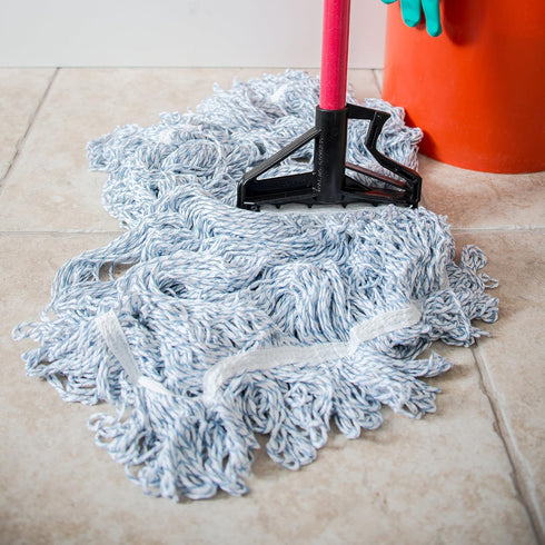 SPARTA Flo-Pac Mop Head, Loop-Ended, Large, Narrow Band with 1/2" Blue Band for Organized Cleaning