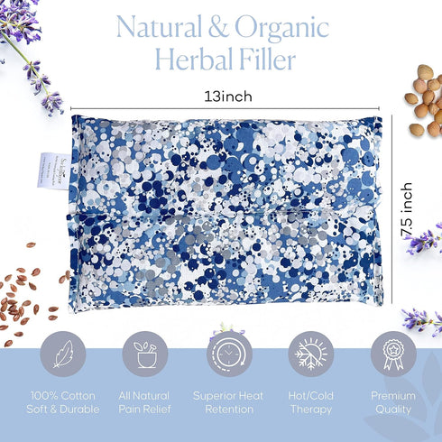 SacksyThyme Microwave Heating Pad for Pain Relief, Flaxseed & Cherry Pit Herbal Heating Pad, Indigo