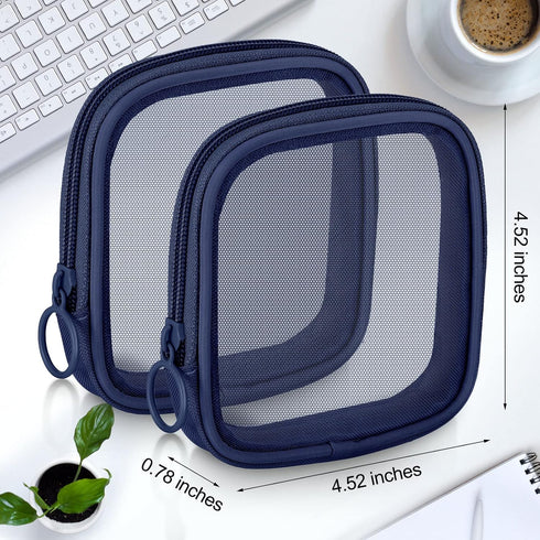Weewooday 4 Pcs Mesh Makeup Bag Mesh Cosmetic Bag Travel Toiletry Bag Pouch with Zipper Mini Portable Makeup Cosmetic Travel Toiletry Purse Bag for Daily Accessories(Navy Blue, Small)