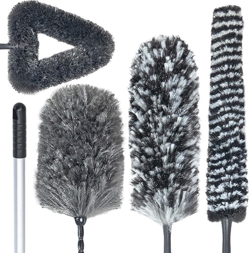 Feather Duster Kit with 5.6ft Extension Pole, 4 Washable Microfiber Dusting Brushes for Home Wall Ceiling Fan Cobweb
