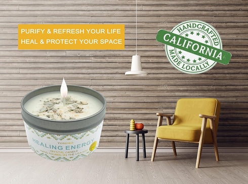 Healing White Sage Candle with Sage Leaf, Himalayan Crystal Salt & Essential Oils