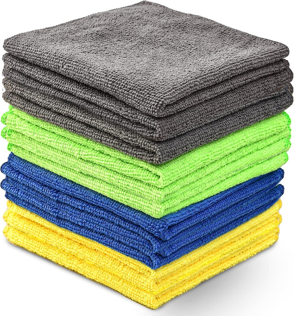 Microfiber Cleaning Cloth - 12 Pack - 4 Color Assorted - 12" X 12" Washable Microfiber Towel for Cars, House