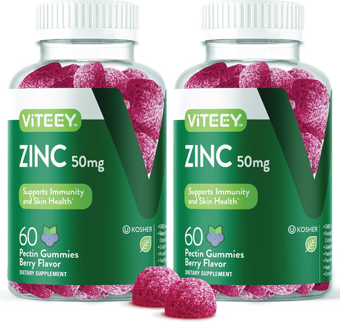 Zinc Gummies for Adults & Teens | 50mg Immune Health Support & Antioxidant Supplement, Vegan Berry Flavor