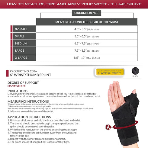 OTC Wrist-Thumb Splint, 6-Inch, Select Series, Small for Right Hand