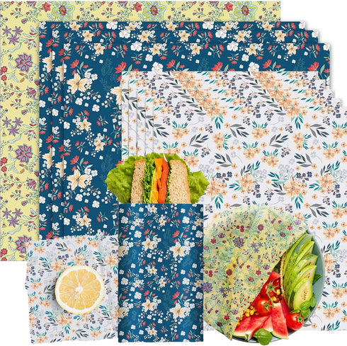 Reusable Beeswax Food Wraps 9-Pack, Organic Eco-Friendly Sustainable Plastic-Free for Sandwiches, Bread, Produce &