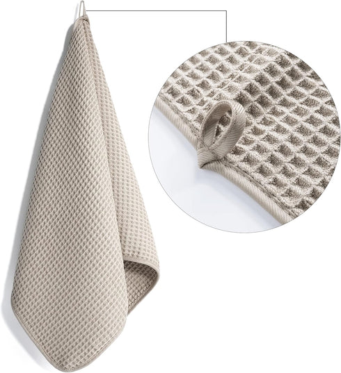 POLYTE Microfiber Lint Free Hand Towel, 4 Pack, 16 x 30 in, Beige Waffle Weave