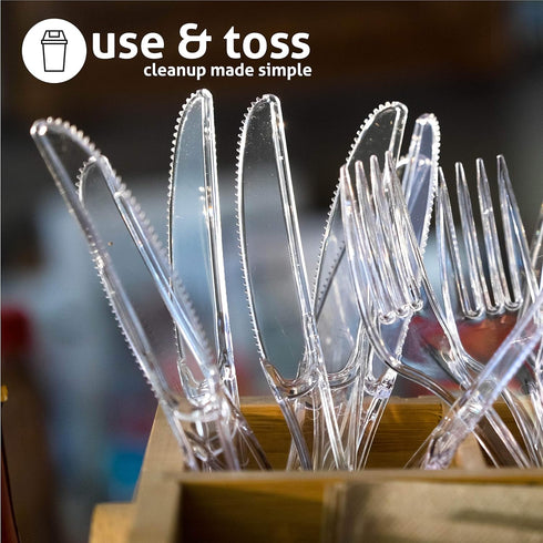 Heavy Weight Disposable Plastic Knives, Food Grade Heavy Duty Clear Cutlery, 200 Knives