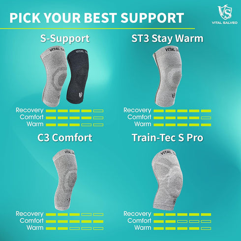 Vital Salveo Knee Compression Sleeve, X-Large, Light Grey for Pain Relief in Sports