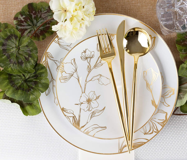 Novelty Modern Flatware, Disposable Plastic Dinner Forks, Luxury Gold 32 Count for Events
