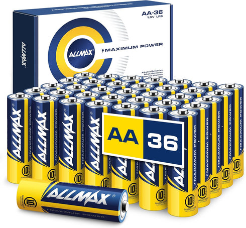 Allmax 36 Count AA Maximum Power Alkaline Batteries – Ultra Long-Lasting, 10-Year Shelf Life