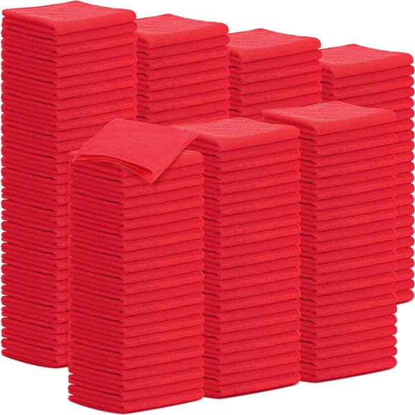 Tenare 100 Pack 12'' x 12'' Microfiber Cleaning Cloths, Reusable Rags for House, Kitchen, Car, Window (Red)