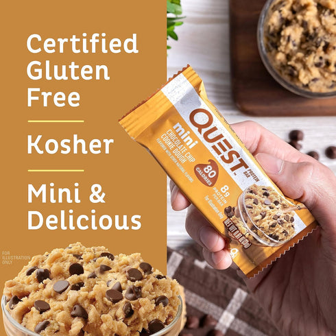Quest Nutrition Mini Chocolate Chip Cookie Dough Protein Bars, 8g Protein, 14 Count, Gluten Free