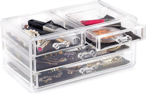 Masirs Clear Cosmetic Storage Organizer, Elegant Makeup & Jewelry Sorter for Vanity, Bathroom Counter, Transparent