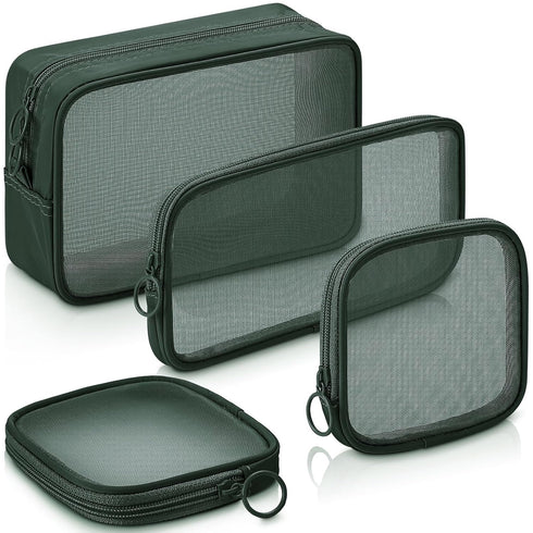 Weewooday 4 Pcs Mesh Makeup Bag - Travel Toiletry Bag Pouch with Zipper, Mini Portable Cosmetic Bag for Daily