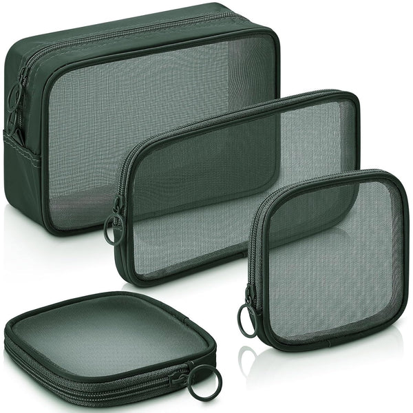 Weewooday 4 Pcs Mesh Makeup Bag - Travel Toiletry Bag Pouch with Zipper, Mini Portable Cosmetic Bag for Daily