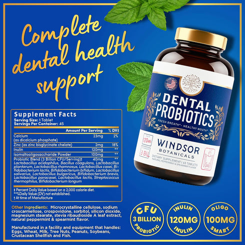 Oral Probiotics for Teeth and Gums, 45 Chewable Mint Tablets for Bad Breath Treatment, 3BN CFU