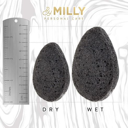 Konjac Sponge for Face | All Natural Reusable Facial Sponge with Activated Bamboo Charcoal, Gentle Exfoliating, Black