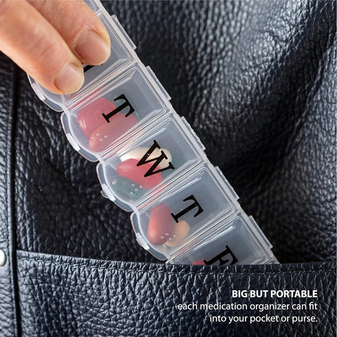 Deke Home Weekly Pill Organizer (2 Pack) - 7 Day Pill Box with Large Compartments, Easy Open, BPA Free, Travel Friendly