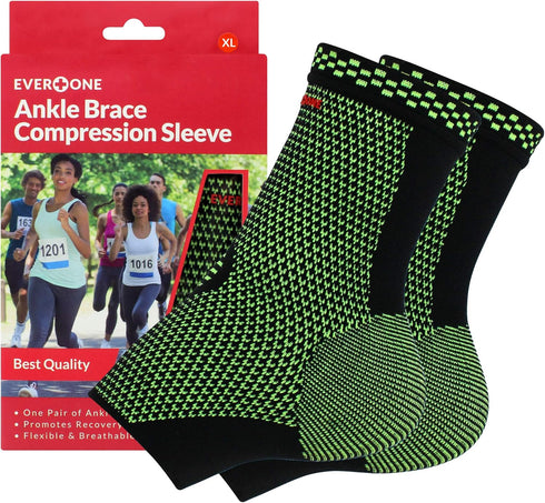 EverOne Ankle Brace Compression Support Sleeve for Injury Prevention, Healing, Unisex, 1 Pair (Extra Large)
