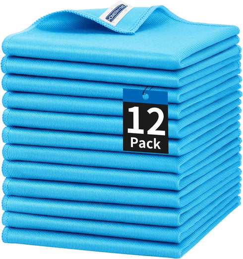 Microfiber Cleaning Cloth, 12 Pack Lint-Free Dust Polishing Rags for Windows, Stainless Steel, Eyeglasses, 12"
