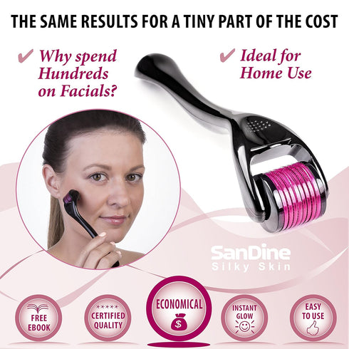 Microneedle Skin Roller - 540 Micro Needle Skin Care System - Titanium for Silky Smooth Skin - FREE E-Book