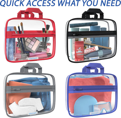 Large Transparent Clear Toiletry Bag - PVC Makeup Case with Handle - See Through Packing Cube - Zippered Plastic Pouch