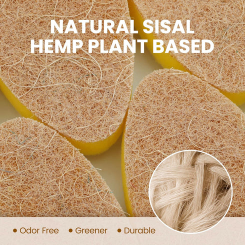 HELIME Natural Dishwand Refills Sponge, Non Scratch Dish Wand Sisal Hemp Replacement Brush Head, Plant Based Heavy Duty Scrubber Dispenser, Dishwashing Cleaning Supplies for Kitchen Sink Dishwash Tool by HELIME