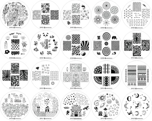 Nail Art Stamping Plate Bundle Set, 20 pcs Manicure Decoration Templates, Water-marbling, Floral, Galaxy
