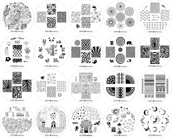 Nail Art Stamping Plate Bundle Set, 20 pcs Manicure Decoration Templates, Water-marbling, Floral, Galaxy