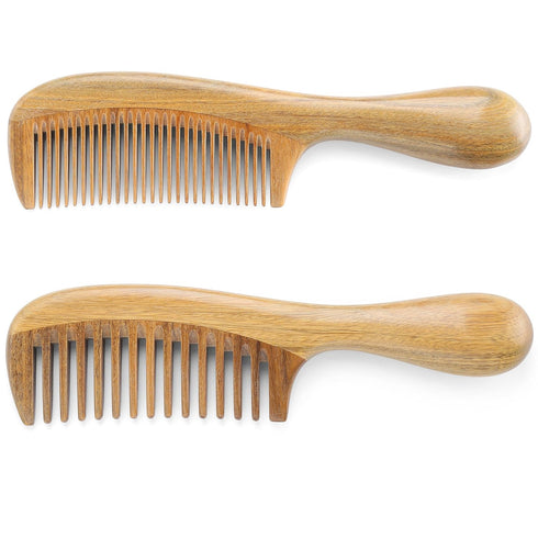 Onedor Handmade Sandalwood Hair Combs Set - Anti-Static Wooden Wide Tooth and Fine Tooth Combs