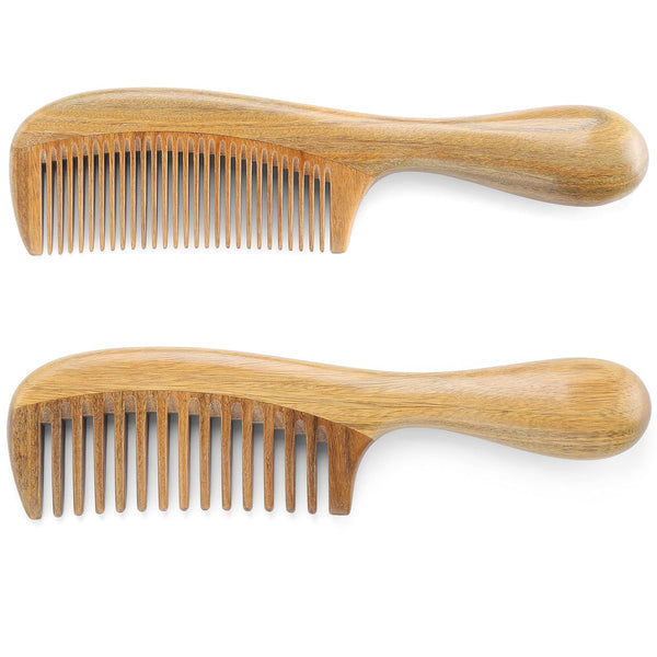 Onedor Handmade Sandalwood Hair Combs Set - Anti-Static Wooden Wide Tooth and Fine Tooth Combs
