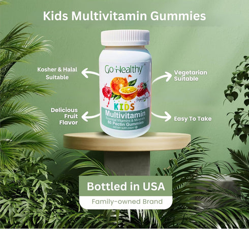 Go Healthy Kids Multivitamin Gummies - Immune Support, Kosher, Halal, Non-GMO, Gluten-Free, 30 Servings