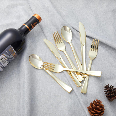 N9R 72 Pack Gold Plastic Knives, Durable Heavy Duty Utensils for Parties, Weddings, and Events