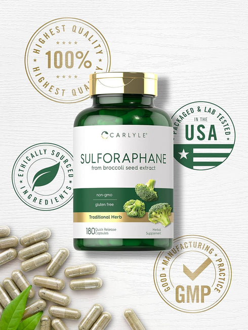 Carlyle Sulforaphane from Broccoli Seed Extract - 180 Capsules, Non-GMO and Gluten Free