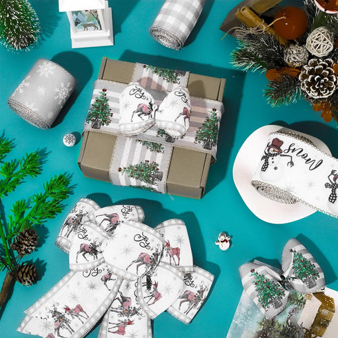 AnyDesign 6 Roll Christmas Wired Ribbon, Farmhouse Rustic Craft Ribbon for Xmas Crafts and Gift Wrapping