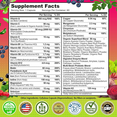 Women's Daily Multivitamin with Iron - Vegan Methylated Multivitamin for Women with Biotin, Organic Superfoods