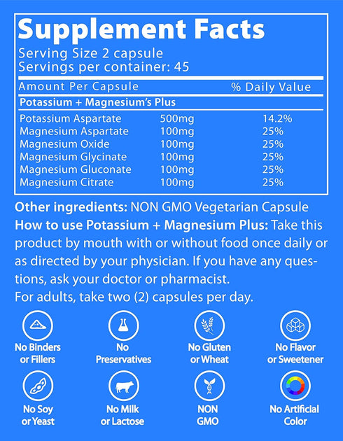Life Strength Potassium & Magnesium Complex, 1000mg with Aspartate, Oxide, Glycinate, 90 Capsules
