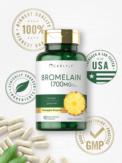 Carlyle Bromelain 1700 mg | 90 Capsules | Pineapple Enzyme Supplement | Gluten Free, Non-GMO