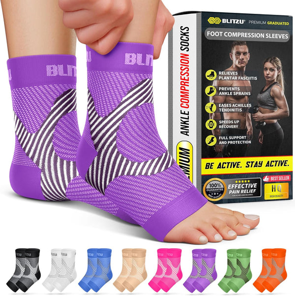 Compression Socks for Plantar Fasciitis, Achilles Tendonitis, Ankle Brace Compression Sleeve, Purple L-XL